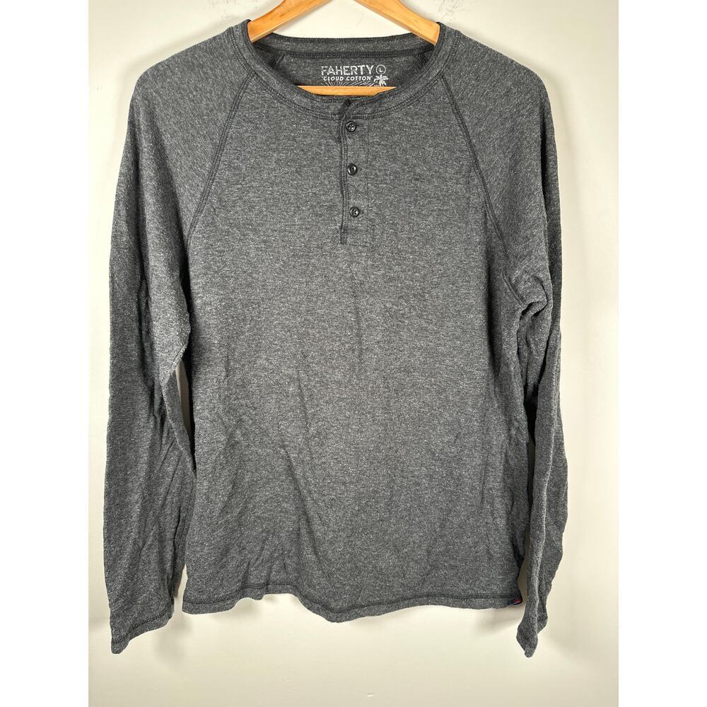 Faherty Cloud Cotton Mens Long Sleeve Henley Shirt Gray Size Large